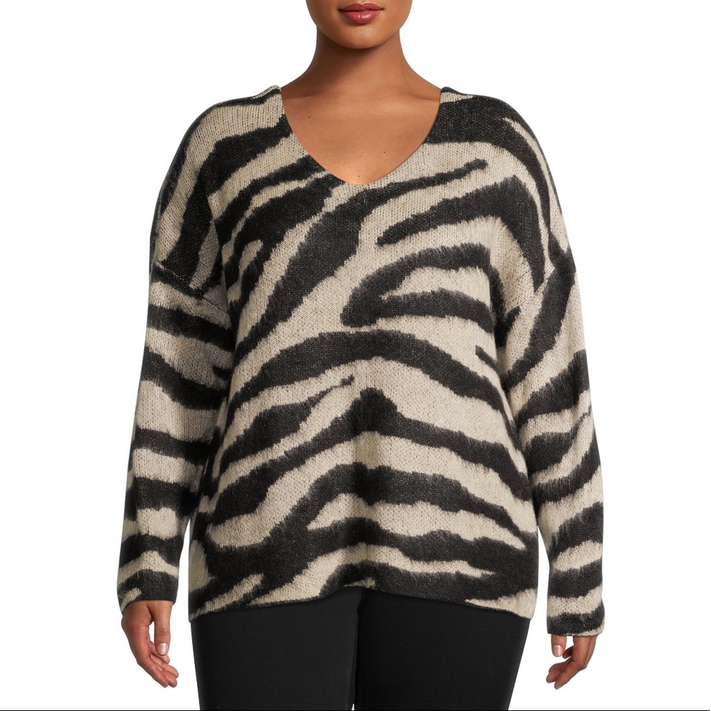 Terra & Sky Plus Size Double V-Neck Sweater